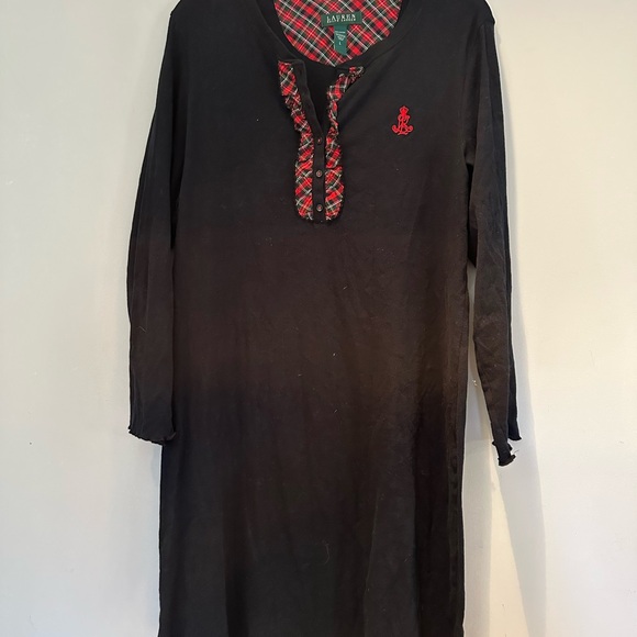 Ralph Lauren Black Long Sleeve gown with Tartan Trim - Picture 2 of 4